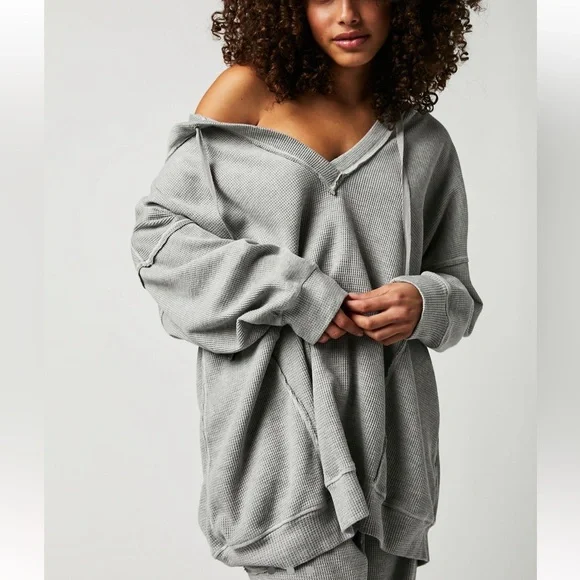 Free people waffle knit oversized hoodie - Picture 1 of 8